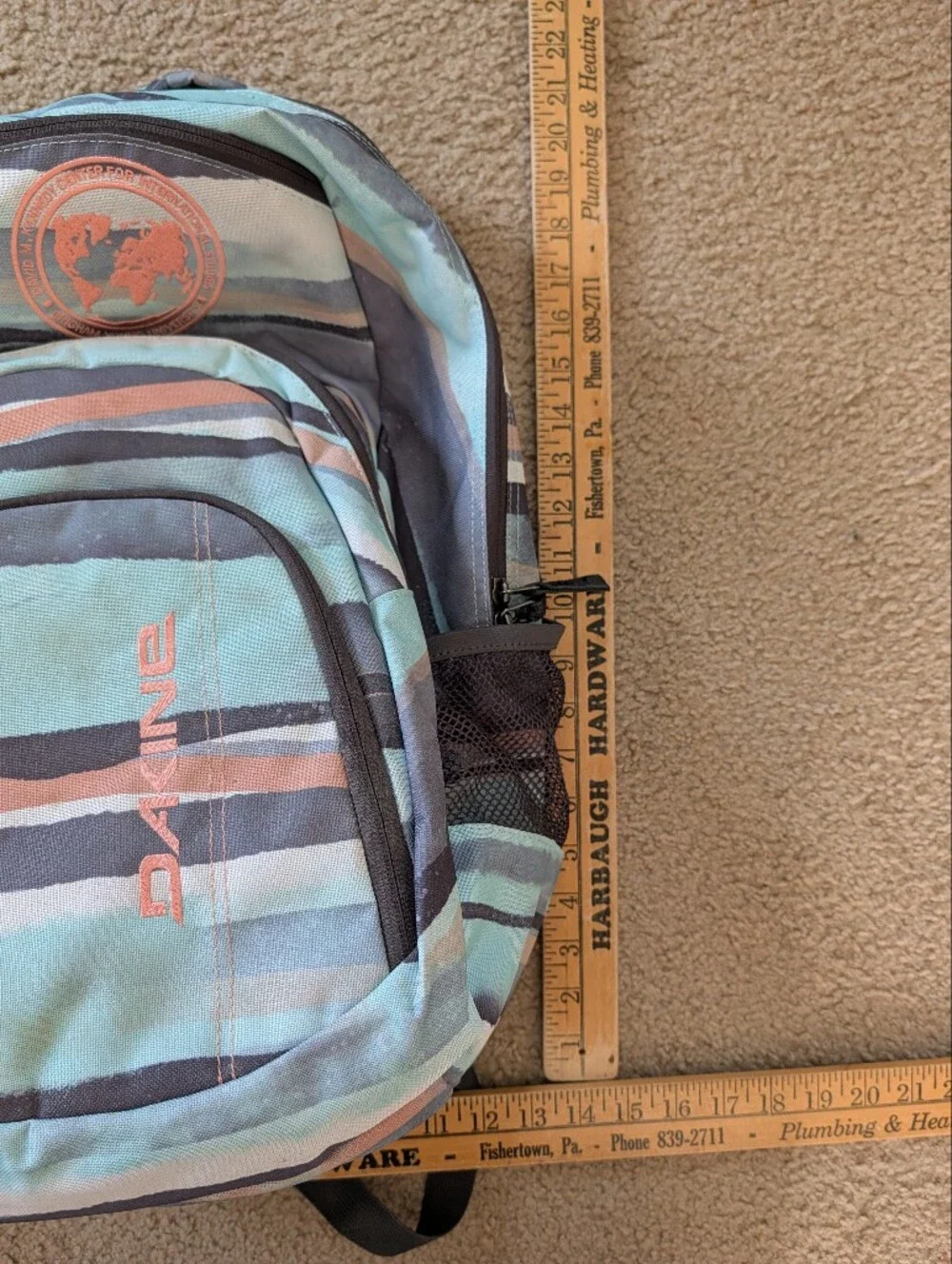 Dakine Teal Striped Backpack With Bringham Young University Kennedy Center Patch